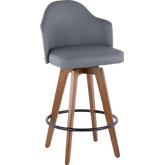 Ahoy 26" Counter Stool in Grey Leatherette & Walnut Finish